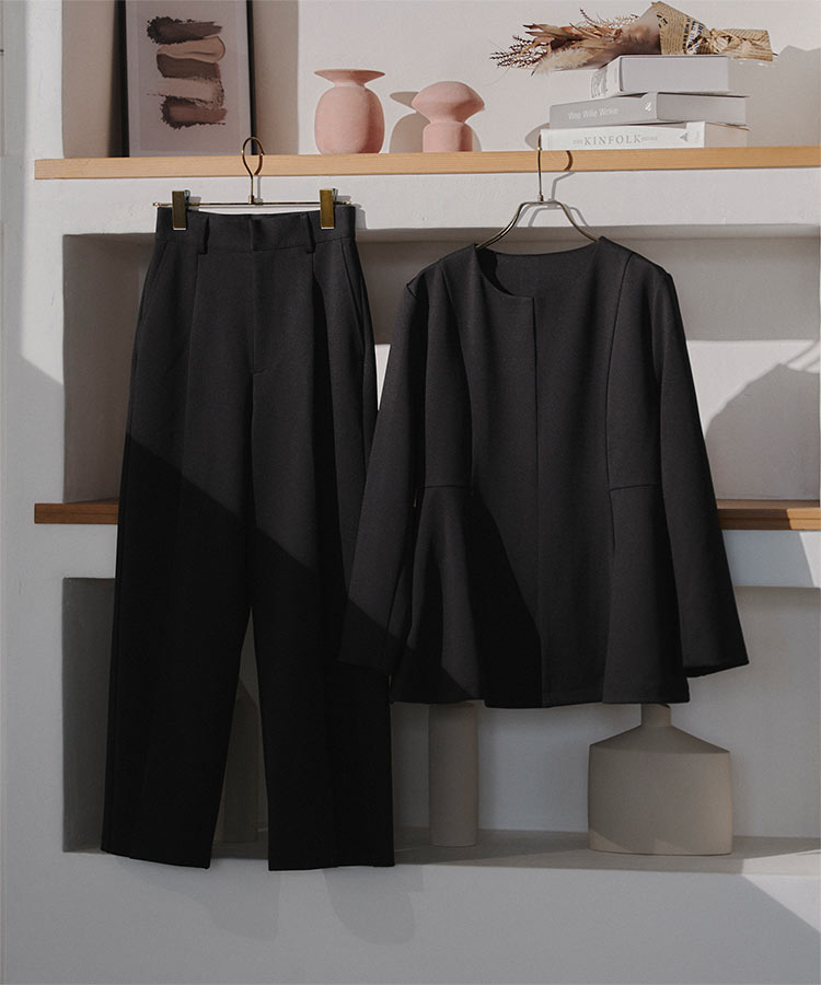 学校行事 プチレタス ペプラムジャケットセットアップ レディース オフィスカジュアル 小柄 低身長 プチサイズ E3329