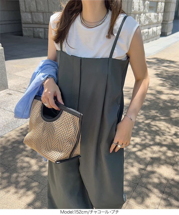 低身長向け Petitle プチレ タック切り替えキャミサロペット レディース 20代 30代 40代 低身長 低身長コーデ E3480