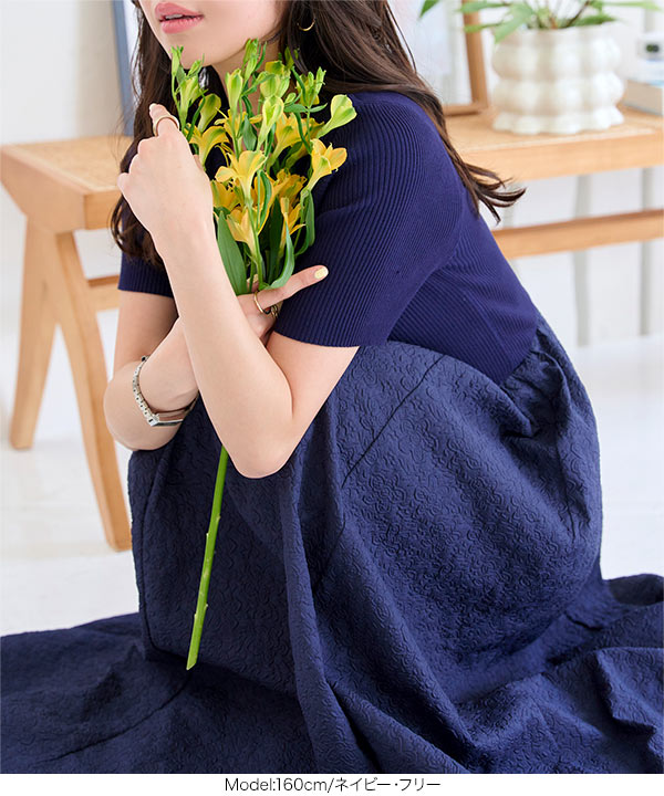 極美品 ケイミー ロイヤルブルー タッキングニットワンピース タイト 半袖 膝丈 極美品 ケイミー ロイヤルブルー タッキングニットワンピース