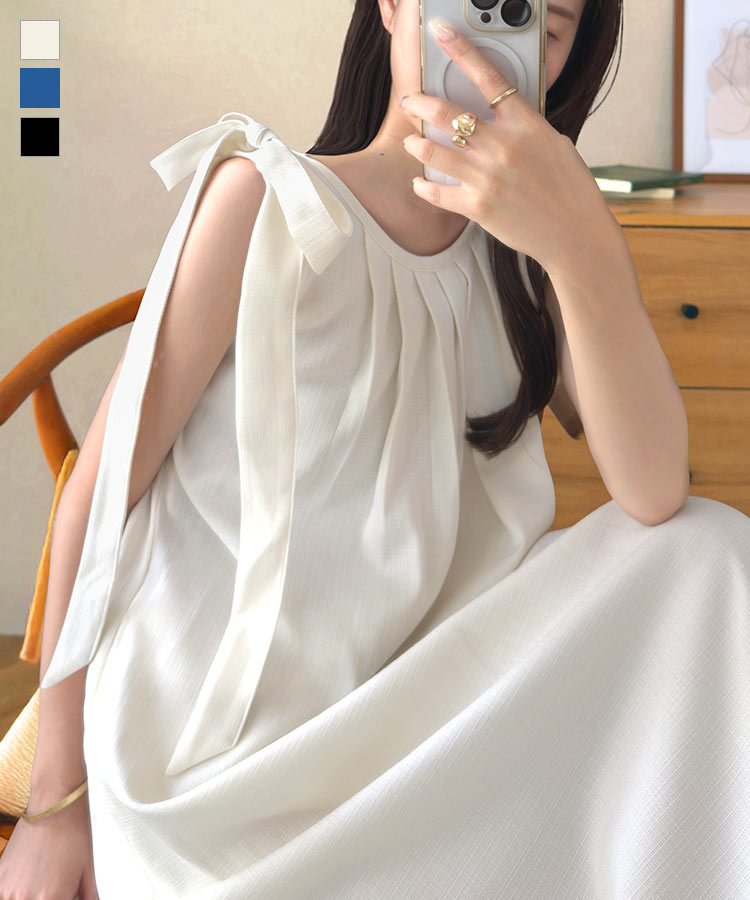 【極美品】ルネベーシック　ノースリーブワンピース　リボン　フォーマル　ストレッチ セレモニー】ストレッチノースリーブワンピース | BOURGE (Women