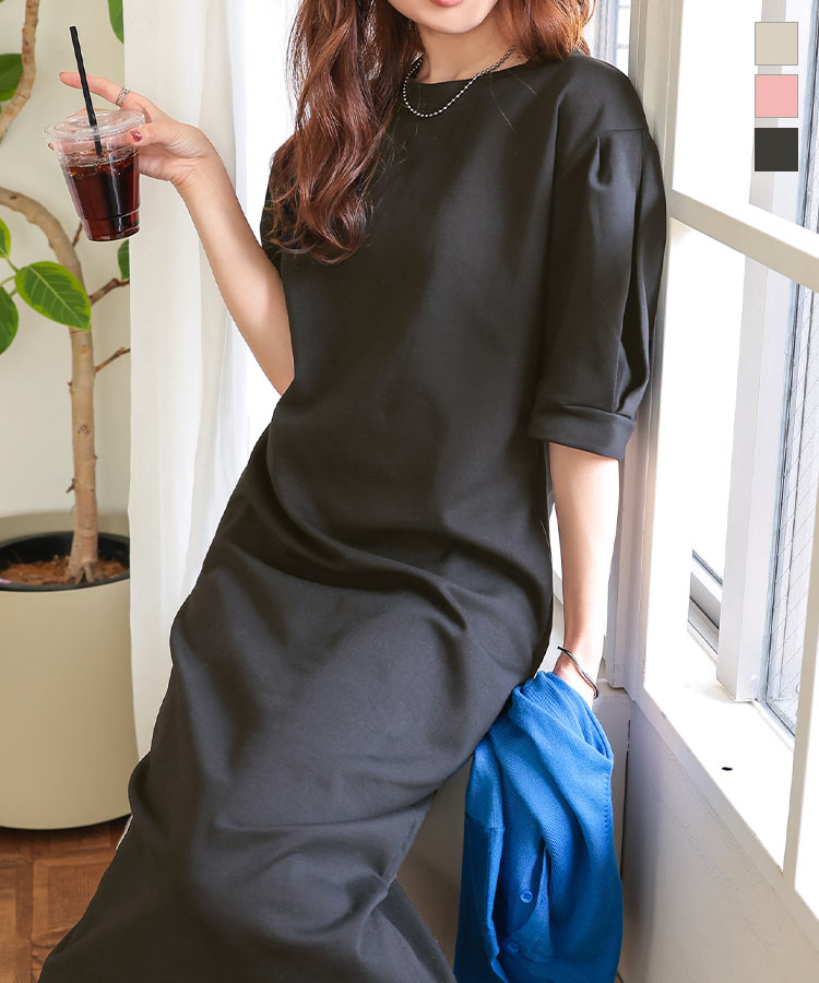 【未使用】ELISA 半袖ベルベットワンピース パフスリーブ ブラック 3 KOBE LETTUCE（神戸レタス） ワンピース ロング マキシ丈 半袖 5分袖