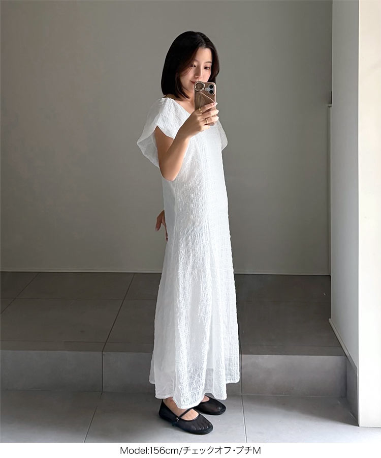 おでかけ yuiさんコラボ 前後2wayパフスリーブワンピース レディース 20代 30代 40代 ママ プライベート 休日 E3549