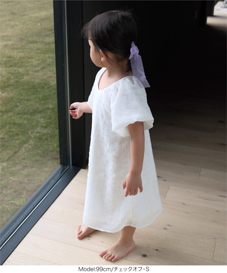 可愛い yuiさんコラボ キッズ 前後2wayパフスリーブワンピース ママ プライベート 休日 おでかけ かわいい E3550