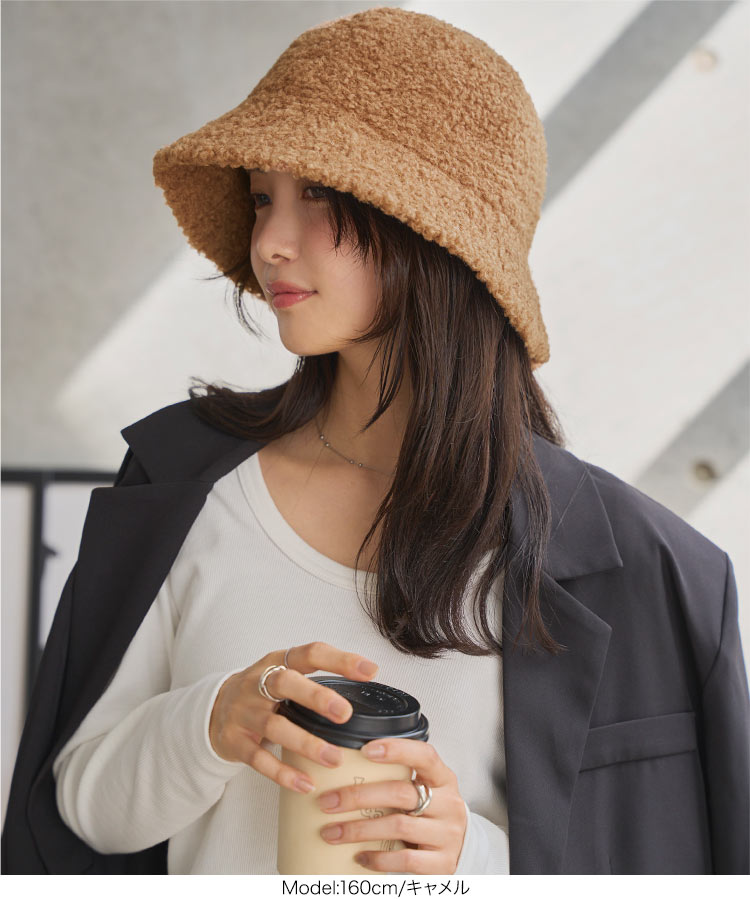 トレンド ボアバケットハット レディース 帽子 バケハ バケットハット ボア 高見え 秋 冬 J1184