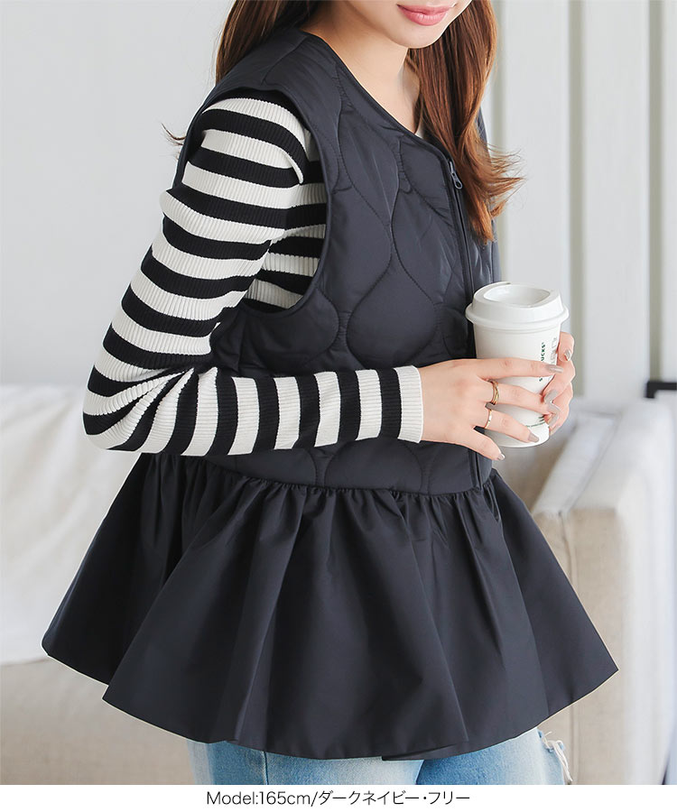 キルト ペプラムキルティングベスト レディース アウター ペプラム ベスト ジレ キルティング K1252