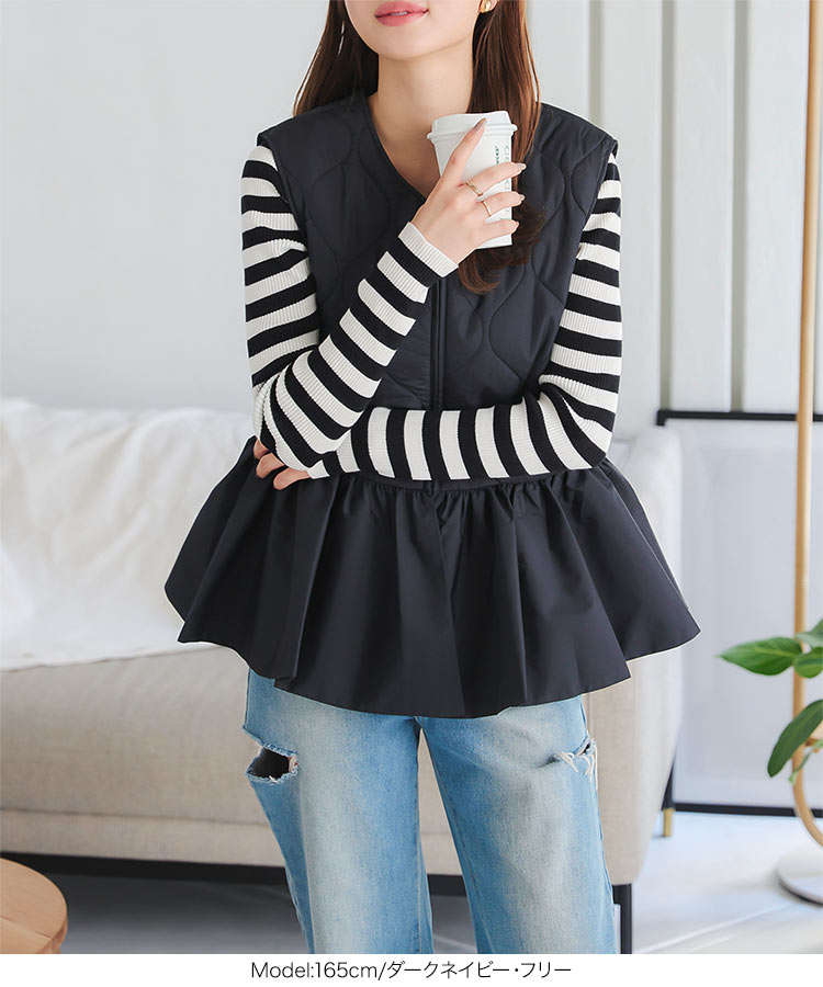 キルト ペプラムキルティングベスト レディース アウター ペプラム ベスト ジレ キルティング K1252