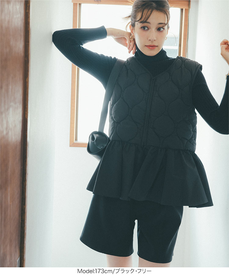 キルト ペプラムキルティングベスト レディース アウター ペプラム ベスト ジレ キルティング K1252