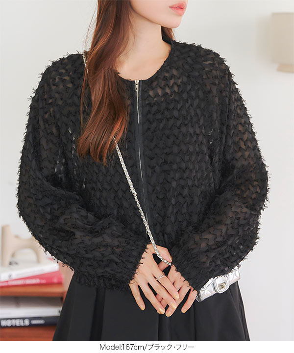 美品 エンフォルド ENFOLD シアーツイルシースルーブルゾン ボリューム KOBE LETTUCE（神戸レタス） ブルゾン レディース 薄手 50代 シアー