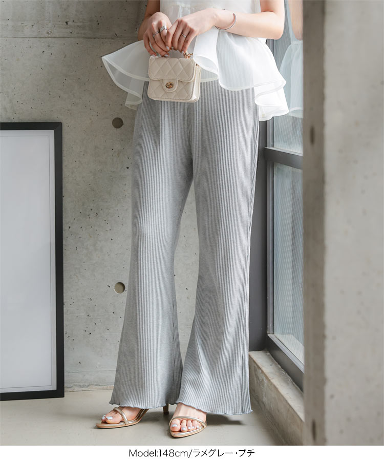 ウエストゴム 裾メローイージーリブパンツ レディース 低身長 小柄 プチレタス 選べる 2丈 リラックス リブ M3657