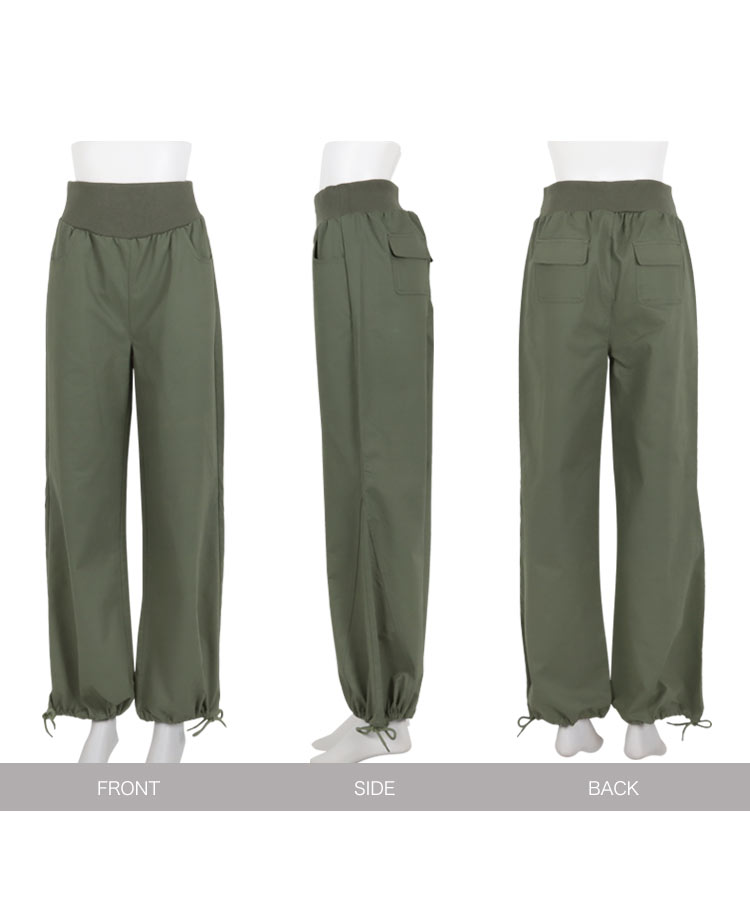 ウエストゴム ウエストリブカーゴパンツ レディース ボトムス パンツ ロング丈 カーゴ ワイド M3960
