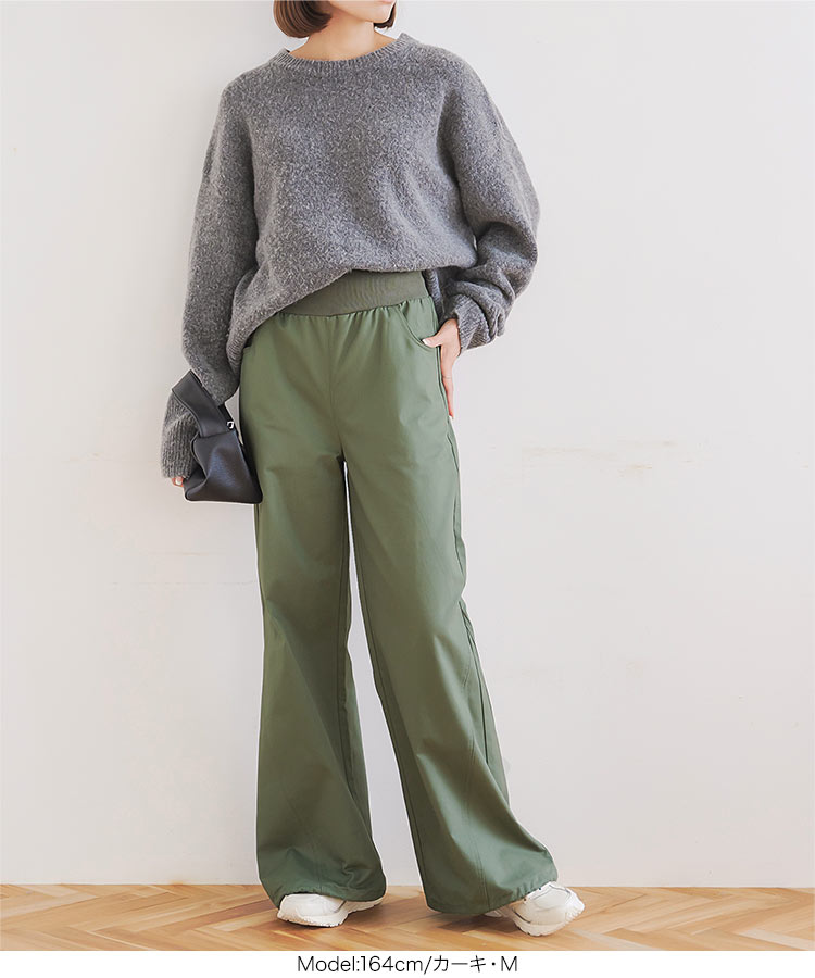 ウエストゴム ウエストリブカーゴパンツ レディース ボトムス パンツ ロング丈 カーゴ ワイド M3960