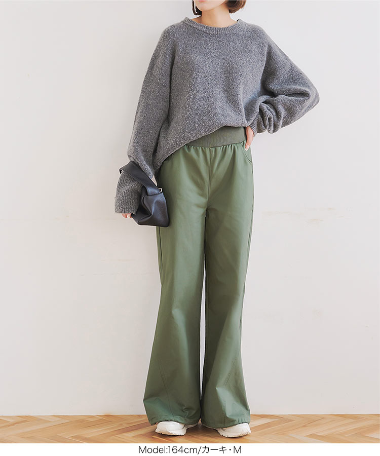 ウエストゴム ウエストリブカーゴパンツ レディース ボトムス パンツ ロング丈 カーゴ ワイド M3960