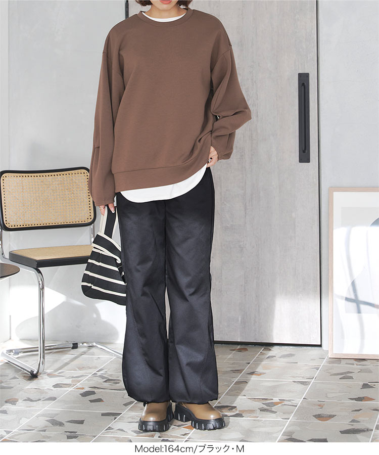 ウエストゴム ウエストリブカーゴパンツ レディース ボトムス パンツ ロング丈 カーゴ ワイド M3960