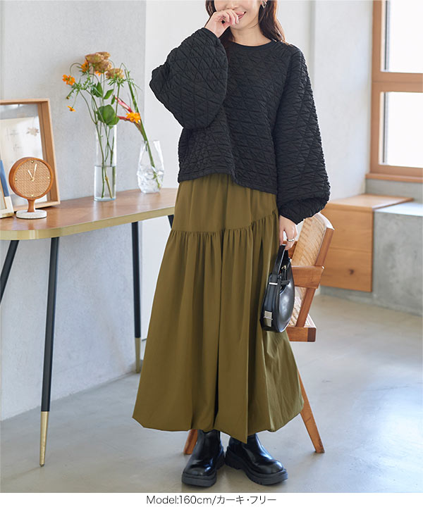 ロマンティックグランジ　日本製古着　シワ加工チェック柄バルーンロングスカート 古着 60s 日本製 Penney's Towncraft レッド チェック 開襟