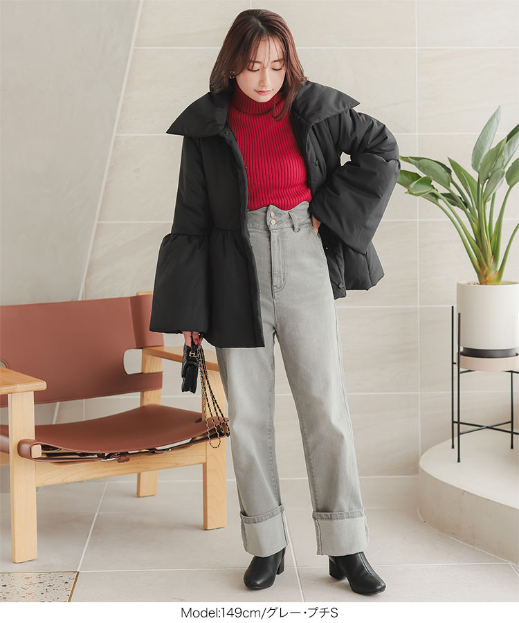 ストレッチ プチレタス ウエストスカラップロールアップデニムパンツ レディース 小さいサイズ 低身長 20代 30代 40代 M4064