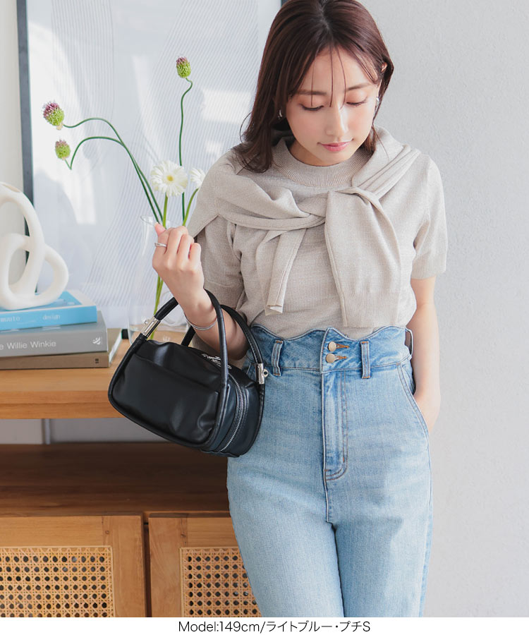 ストレッチ プチレタス ウエストスカラップロールアップデニムパンツ レディース 小さいサイズ 低身長 20代 30代 40代 M4064