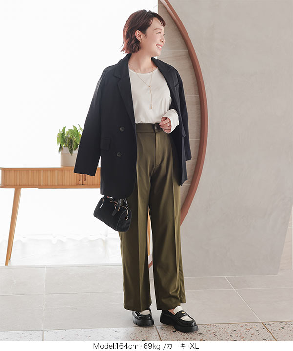 ストラップワイドタックパンツ [M3868] レディース ボトムス パンツ ロング丈 タックワイドパンツ ワイドパンツ ストレートパンツ フリーサイズ  30代 40代 50代 体型カバー 黒 ブラック ベージュ ママ お洒落 全身 コーデ 骨格 骨スト こなれ 調整可能 お出かけ 