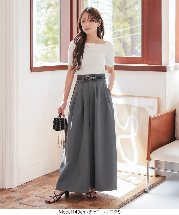 小柄 Petitle プチレ ワイドフレアパンツ レディース 20代 30代 40代 低身長 低身長サイズ 低身長さん向け M4158