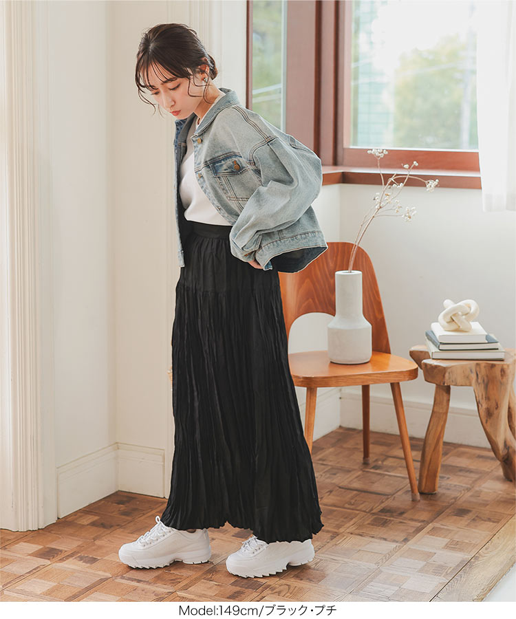 スカート Petitle プチレ ワッシャープリーツロングスカート レディース 20代 30代 40代 低身長サイズ ボトム M4167