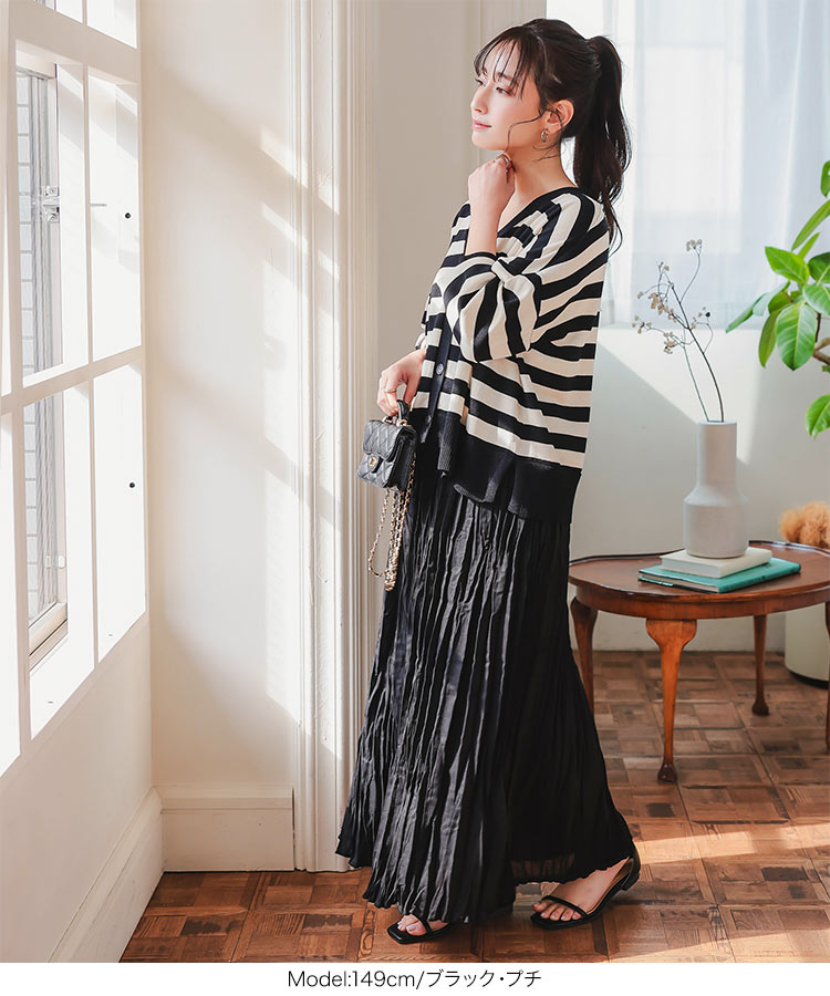 スカート Petitle プチレ ワッシャープリーツロングスカート レディース 20代 30代 40代 低身長サイズ ボトム M4167