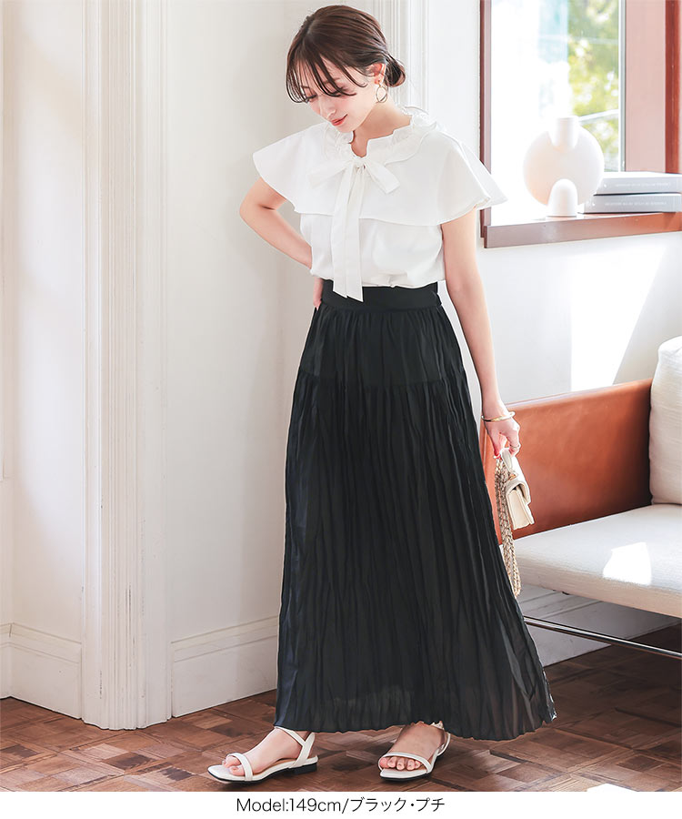 スカート Petitle プチレ ワッシャープリーツロングスカート レディース 20代 30代 40代 低身長サイズ ボトム M4167