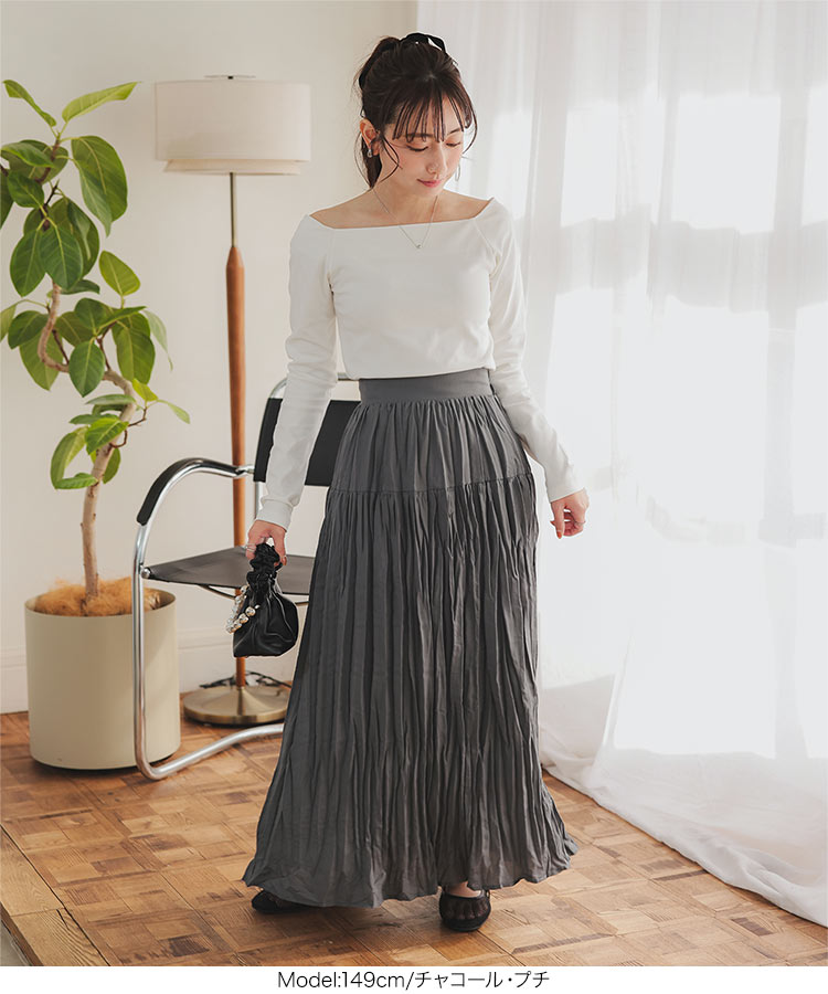 スカート Petitle プチレ ワッシャープリーツロングスカート レディース 20代 30代 40代 低身長サイズ ボトム M4167
