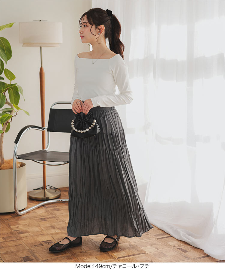 スカート Petitle プチレ ワッシャープリーツロングスカート レディース 20代 30代 40代 低身長サイズ ボトム M4167