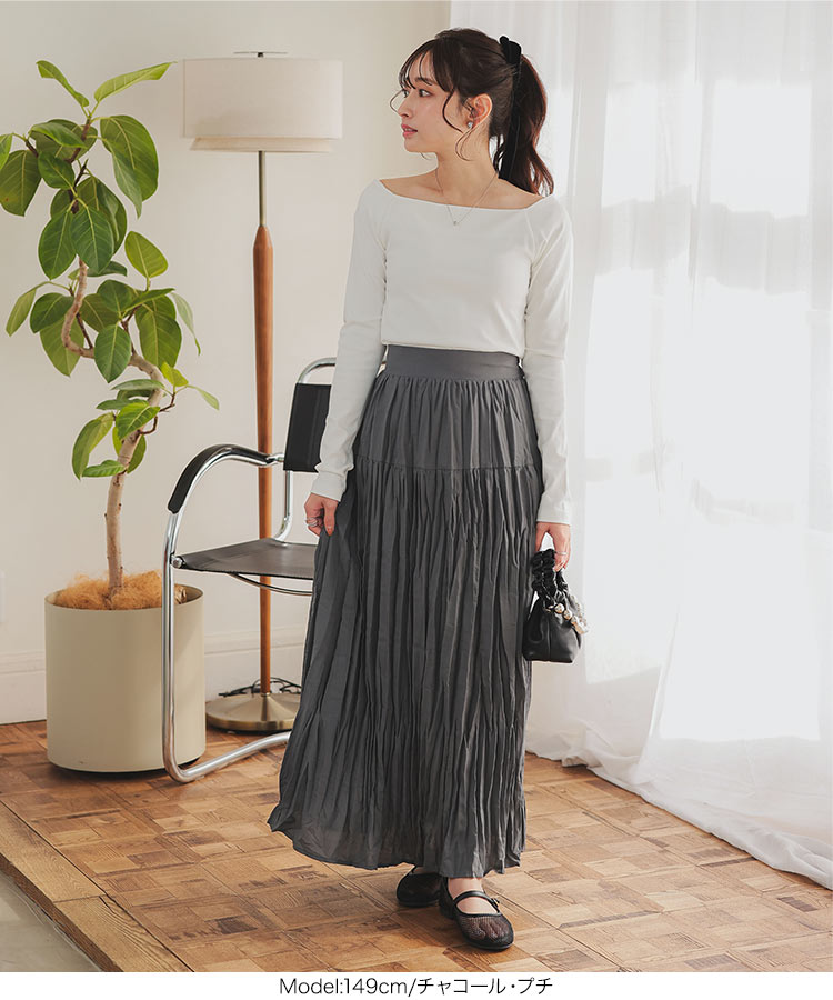 スカート Petitle プチレ ワッシャープリーツロングスカート レディース 20代 30代 40代 低身長サイズ ボトム M4167