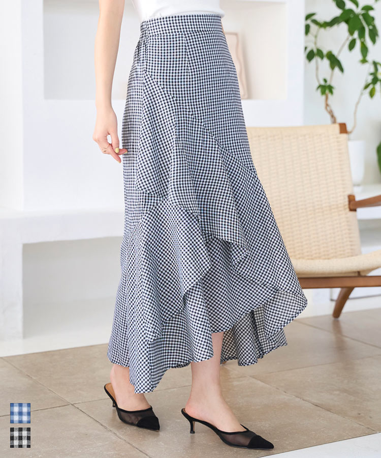 ZIMMERMANN ニット マキシスカート フリル付き【関税なし】 KOBE LETTUCE スカート ロング フリルチェックスカート 50代 40