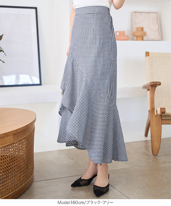 KOBE LETTUCE スカート ロング フリルチェックスカート 50代 40