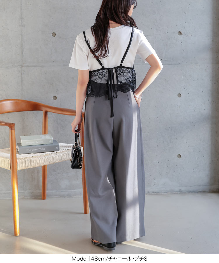 シンプル Petitle プチレ 2タックワイドパンツ レディース 低身長サイズ ワイドパンツ タック ワイド きれいめ M4276