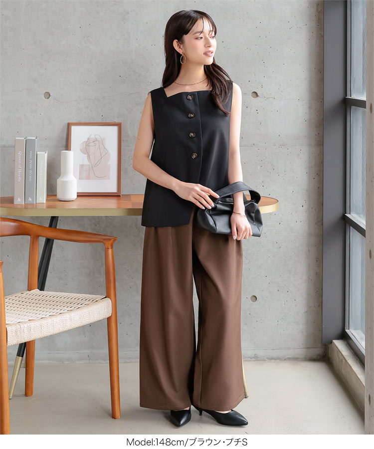 シンプル Petitle プチレ 2タックワイドパンツ レディース 低身長サイズ ワイドパンツ タック ワイド きれいめ M4276