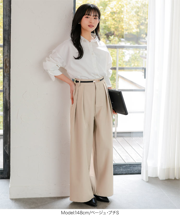 シンプル Petitle プチレ 2タックワイドパンツ レディース 低身長サイズ ワイドパンツ タック ワイド きれいめ M4276