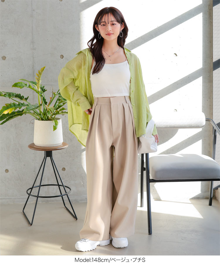 シンプル Petitle プチレ 2タックワイドパンツ レディース 低身長サイズ ワイドパンツ タック ワイド きれいめ M4276