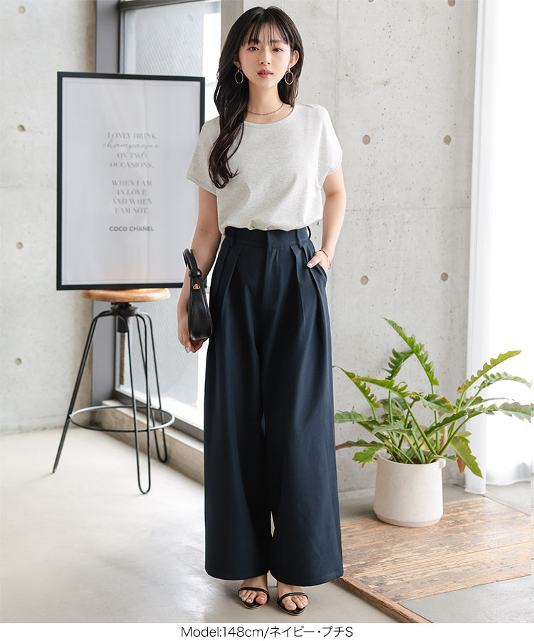 シンプル Petitle プチレ 2タックワイドパンツ レディース 低身長サイズ ワイドパンツ タック ワイド きれいめ M4276
