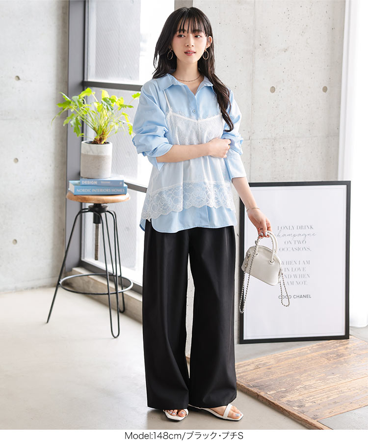 シンプル Petitle プチレ 2タックワイドパンツ レディース 低身長サイズ ワイドパンツ タック ワイド きれいめ M4276