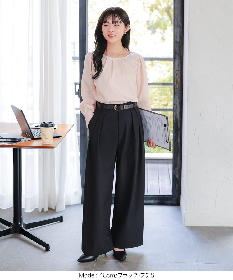 シンプル Petitle プチレ 2タックワイドパンツ レディース 低身長サイズ ワイドパンツ タック ワイド きれいめ M4276