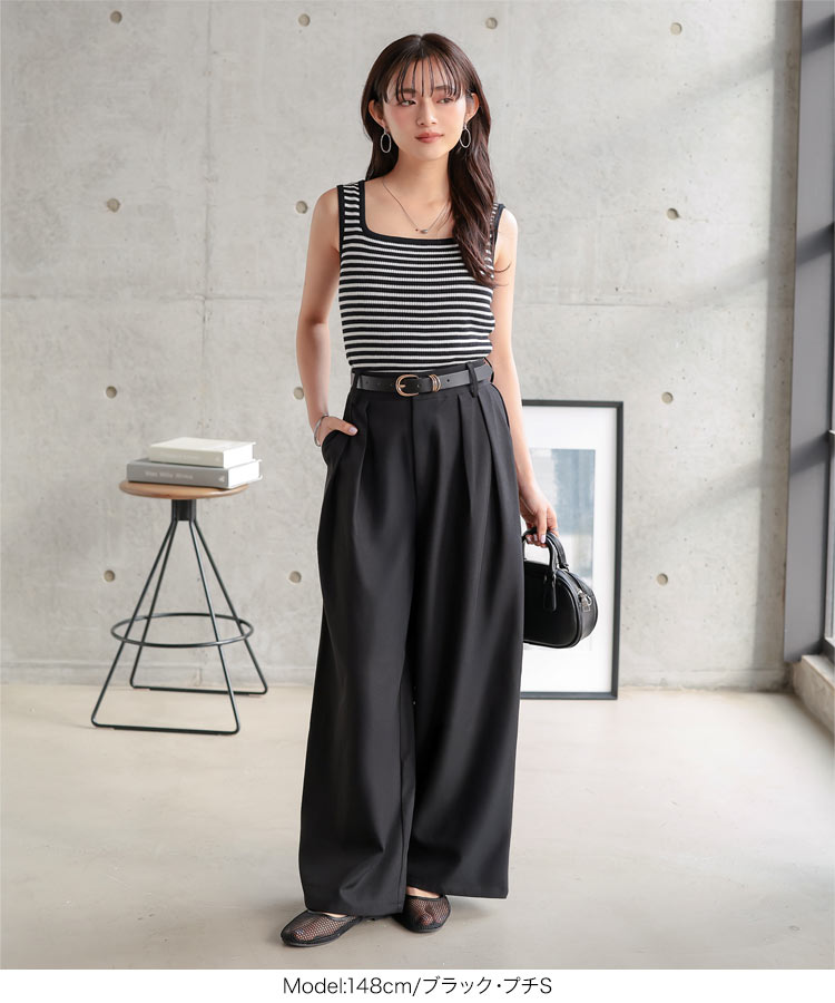 シンプル Petitle プチレ 2タックワイドパンツ レディース 低身長サイズ ワイドパンツ タック ワイド きれいめ M4276