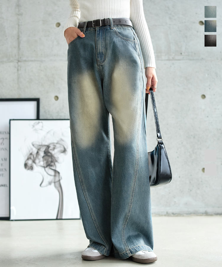 バレルレッグ 圧倒的着痩せカーブデニムパンツ レディース デニム ジーンズ カーブ 骨スト 着痩せ カーブデニム M4288