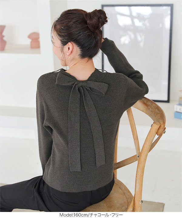 KOBE LETTUCE リブニット 長袖 ボウタイニット トップス