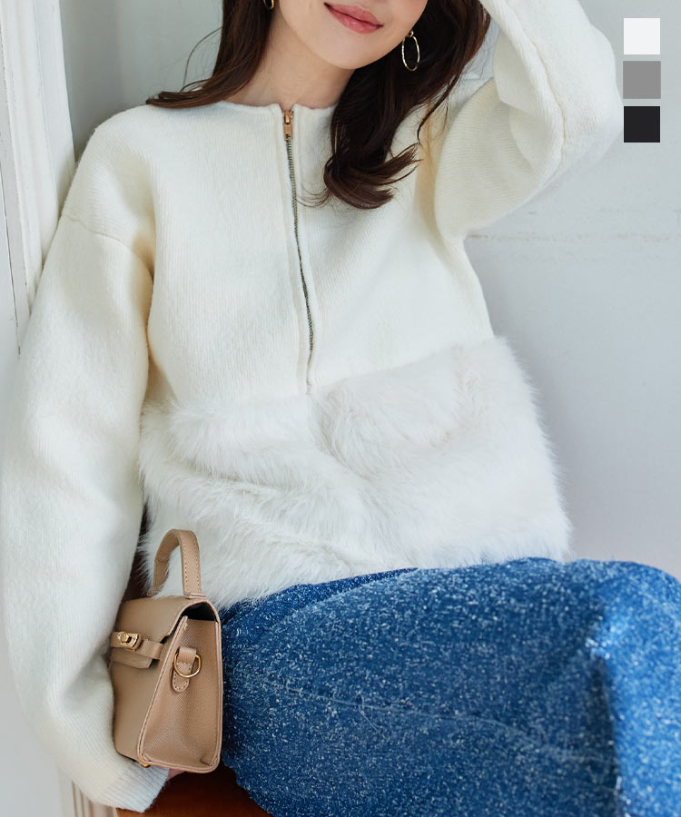 美品【2024AW】スーパービューティー　異素材ニット切り替えロングコート　40 美品【2024AW】スーパービューティー ニット 異素材切り替え 40 ピンク