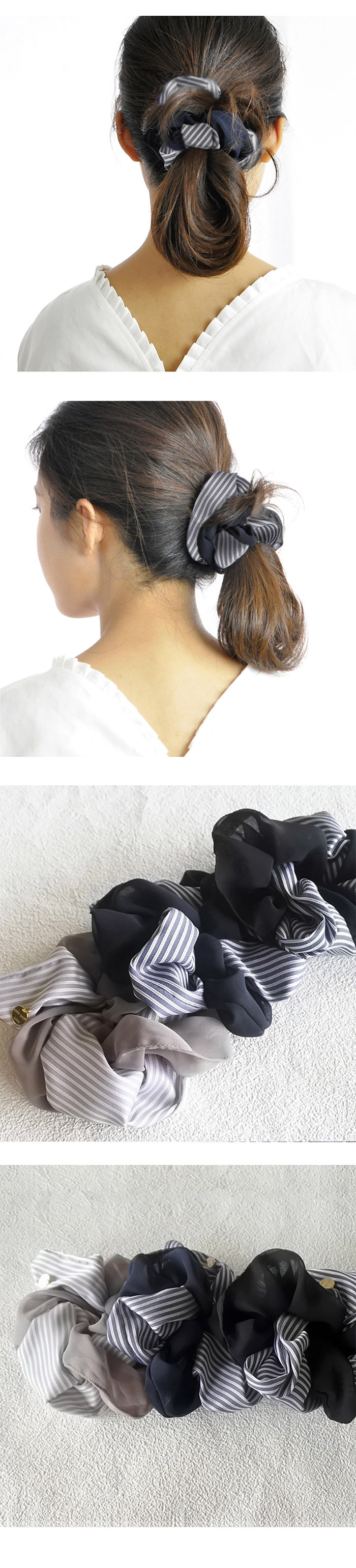 バイカラーシュシュ ☆ 送料無料 配色シュシュ ストライプ ボーダー