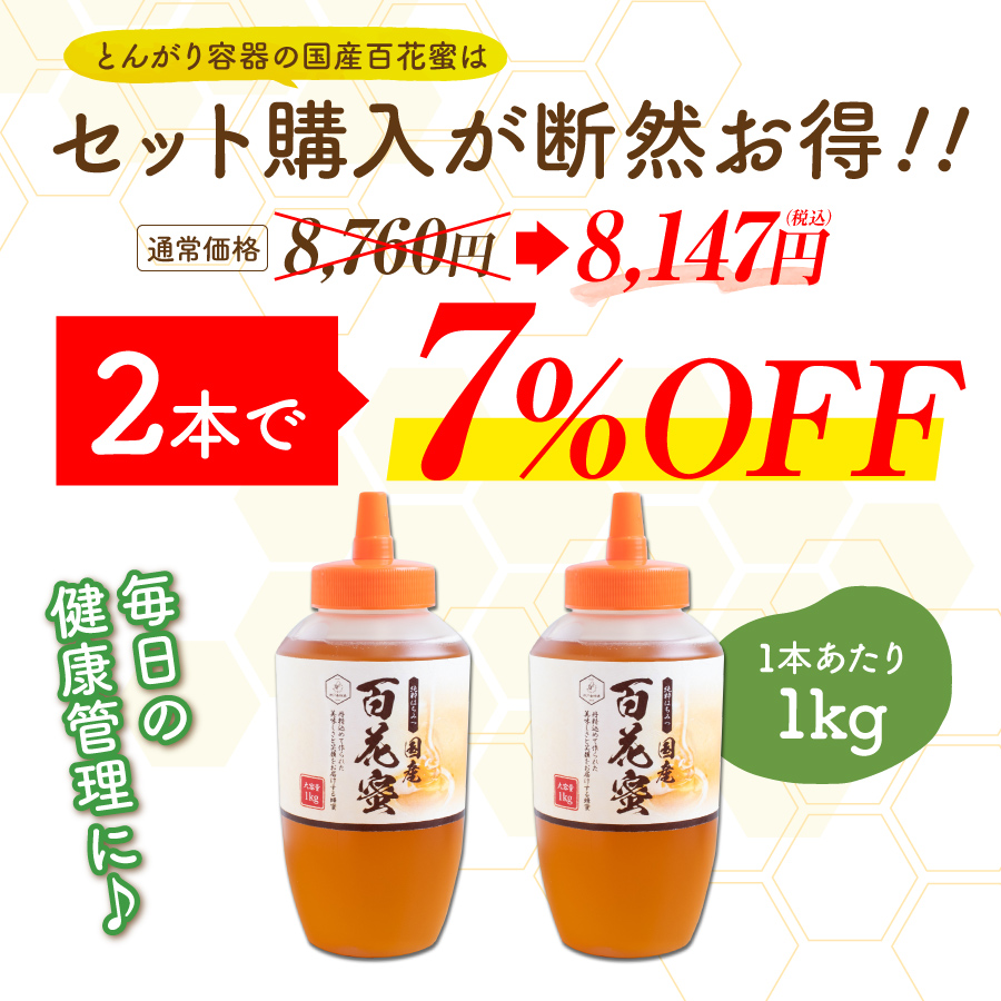 はちみつ とんがり 容器 国産 百花蜜 1kg 2本まとめ買いセット 蜂蜜