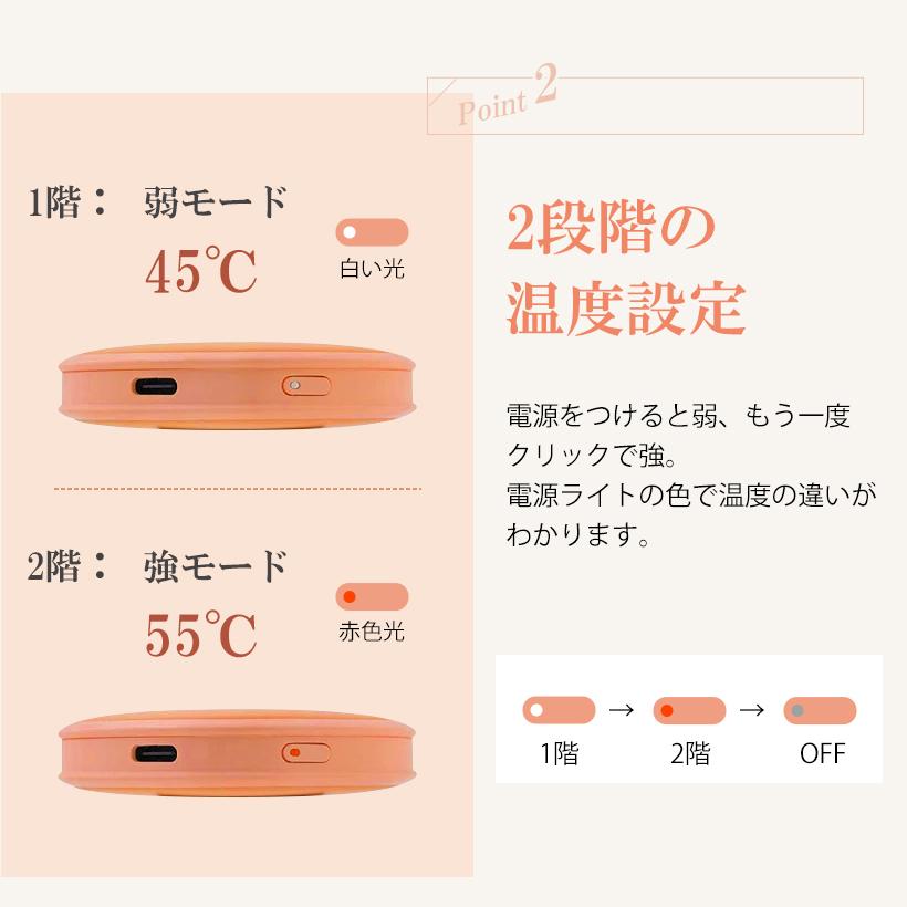 充電式カイロ USB 超軽量 2面発熱 温度調節 ハンドウォーマー 防寒対策 電気カイロ 防寒グッズ PSE認証 大容量 ハンドウォーマー 5000mAh 充電