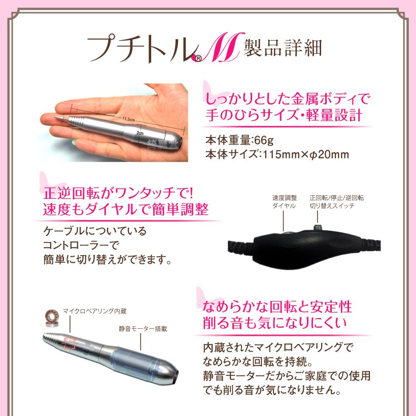 Petitor M ネイルマシン ゴールドビット ビットセット付き 雑誌掲載 コンパクト セルフ 自宅