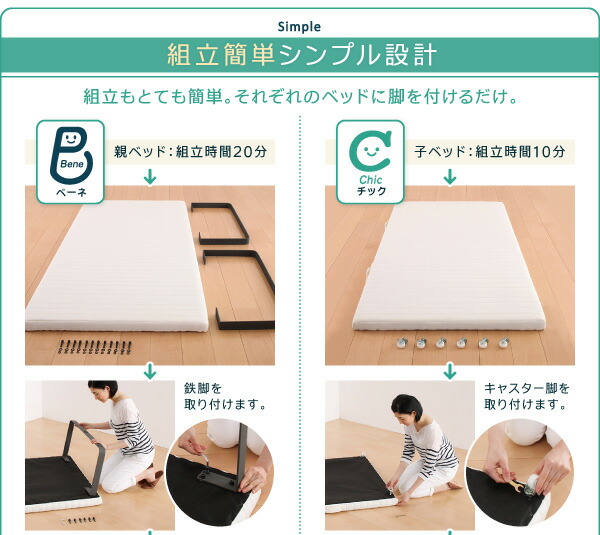 親子ベッド 薄型軽量ポケットコイルマットレス付き 下段ベッド シングル ショート丈_10