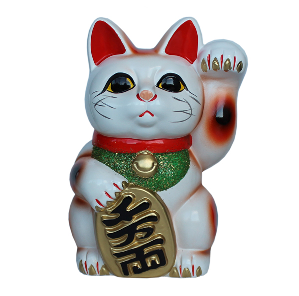 常滑焼 招き猫 白小判猫 5号 右手、左手 JAPAN LUCKY CAT とこなめ