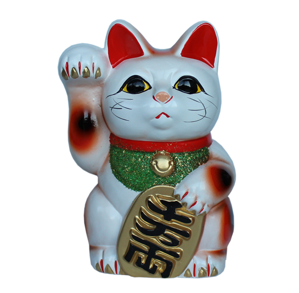 常滑焼 招き猫 白小判猫 5号 左手、右手 JAPAN LUCKY CAT とこなめ