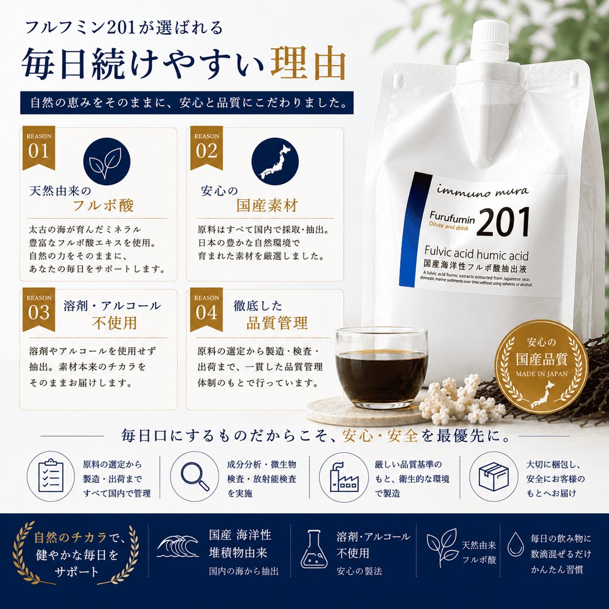 フルボ酸 原液100％飲料 国産 1000ml フルフミン201 パウチ 敬老の日