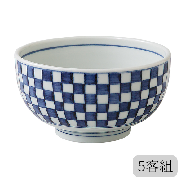 Demi Voo 鉢 丼 藍屋 丼 市松紋 5客組 11744食器 セット 5客 磁器 美濃